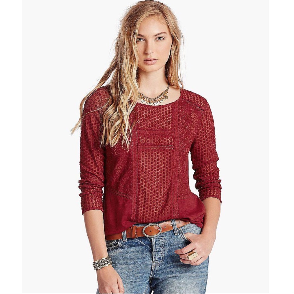 Lucky Brand Lace Peasant Top